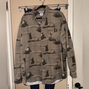 Columbia River Lodge Mens XL Long Sleeve Button Shirt Dogs Outdoor Hunting